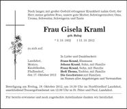 Traueranzeige Gisela Kraml