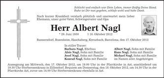 Traueranzeige Albert Nagl