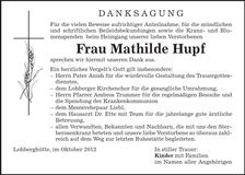 Traueranzeige Mathilde Hupf