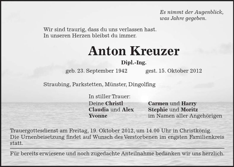 Traueranzeige Anton Kreuzer