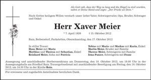Traueranzeige Xaver Meier