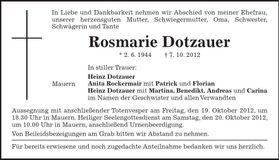 Traueranzeige Rosmarie Dotzauer