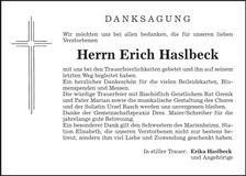 Traueranzeige Erich Haslbeck