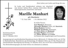 Traueranzeige Marille Manhart