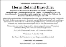 Traueranzeige Roland Brauchler