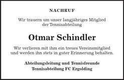 Traueranzeige Otmar Schindler