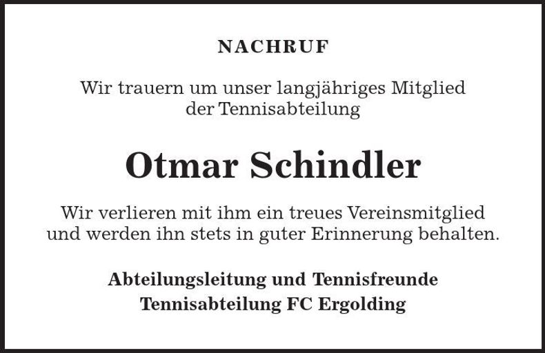 Traueranzeige Otmar Schindler