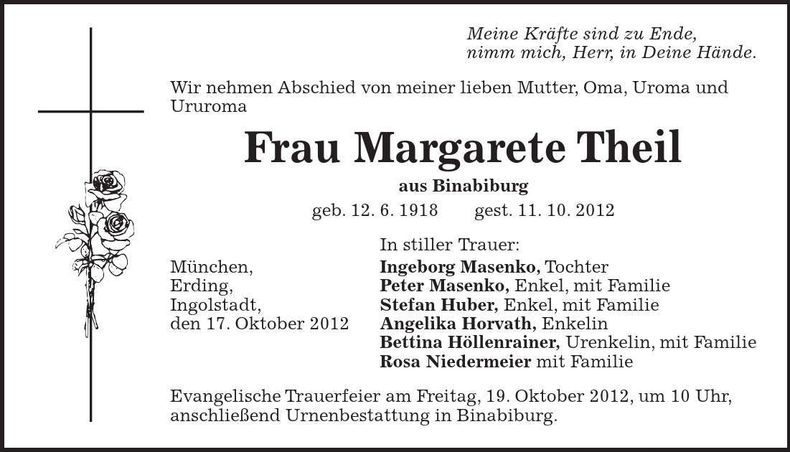Traueranzeige Margaete Theil