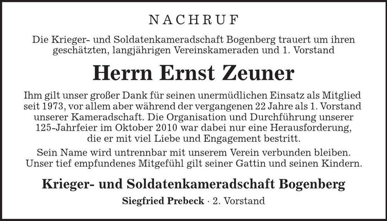Traueranzeige Ernst Zeuner