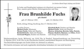 Traueranzeige Brunhilde Fuchs