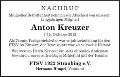Traueranzeige Anton Kreuzer