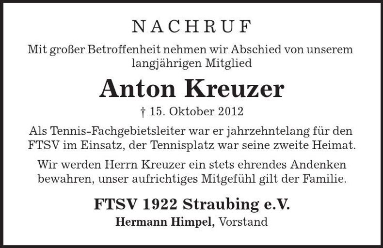 Traueranzeige Anton Kreuzer