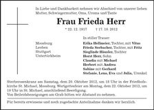 Traueranzeige Frieda Herr