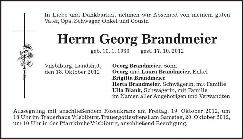 Traueranzeige Georg Brandmeier