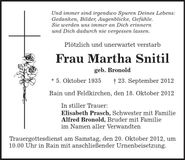 Traueranzeige Martha Snitil