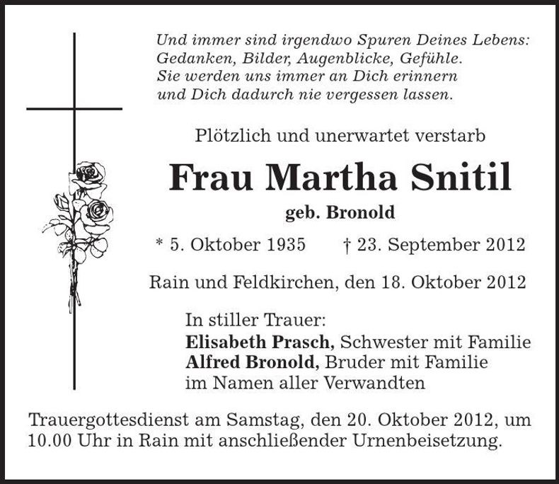 Traueranzeige Martha Snitil