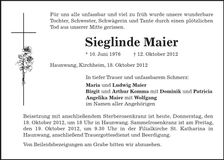 Traueranzeige Sieglinde Maier