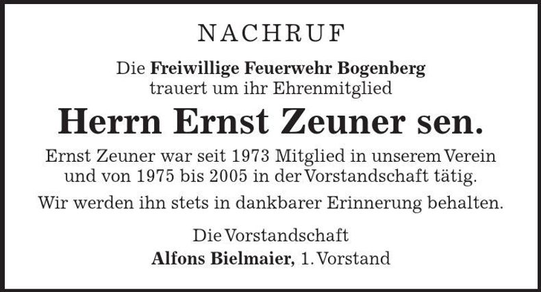 Traueranzeige Ernst Zeuner