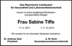 Traueranzeige Sabine Tiffe