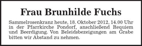 Traueranzeige Brunhilde Fuchs
