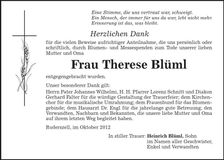 Traueranzeige Therese Blüml