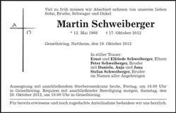 Traueranzeige Martin Schweiberger