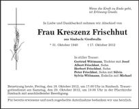 Traueranzeige Kreszenz Frischhut