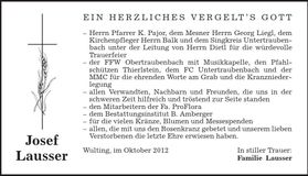 Traueranzeige Josef Lausser