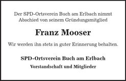 Traueranzeige Franz Mooser