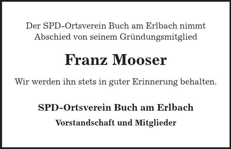 Traueranzeige Franz Mooser