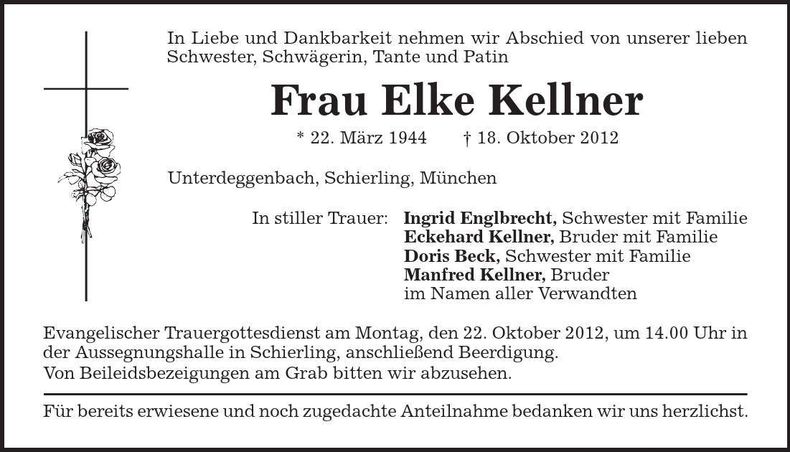 Traueranzeige Elke Kellner