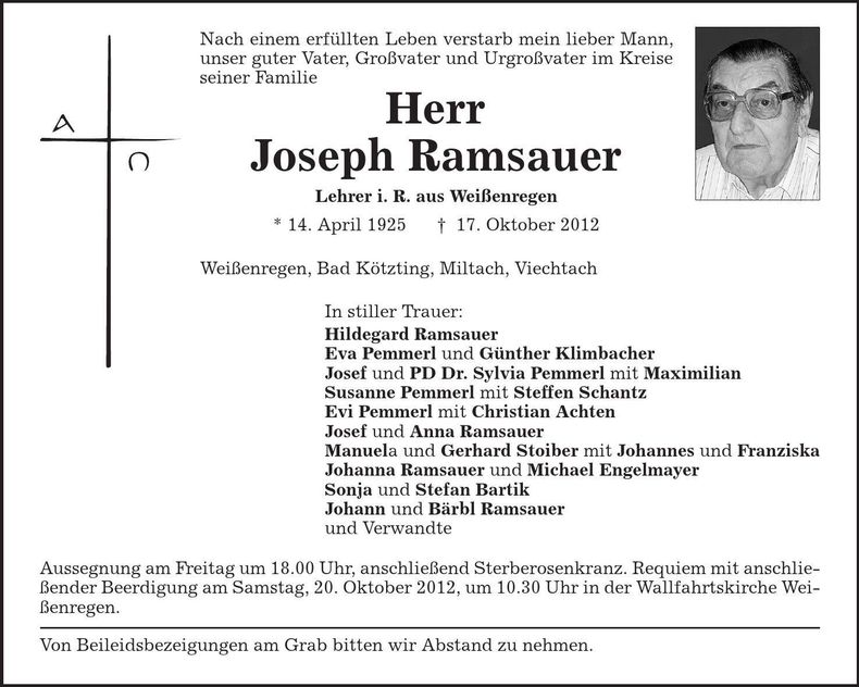 Traueranzeige Joseph Ramsauer