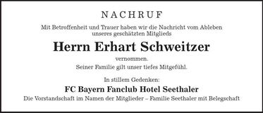 Traueranzeige Erhart Schweitzer