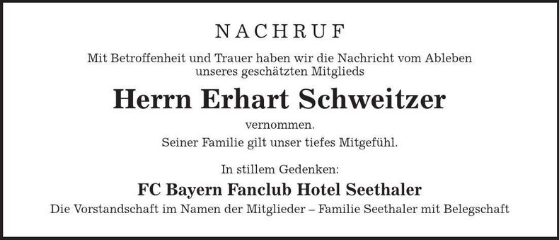 Traueranzeige Erhart Schweitzer
