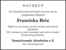 Traueranzeige Franziska Betz