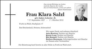 Traueranzeige Klara Salzl