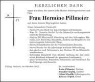 Traueranzeige Hermine Pillmeier