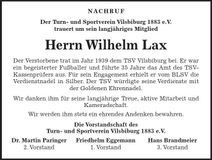 Traueranzeige Wilhelm Lax