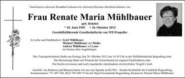 Traueranzeige Renate Maria Mühlbauer