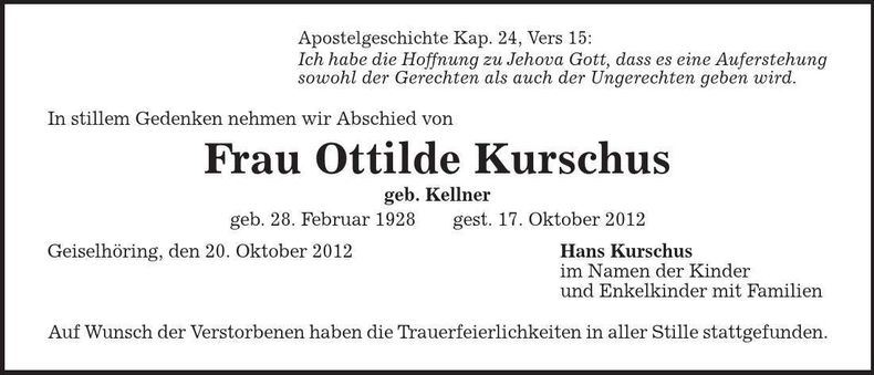 Traueranzeige Ottilde Kurschus