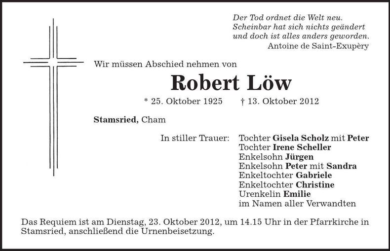 Traueranzeige Robert Löw