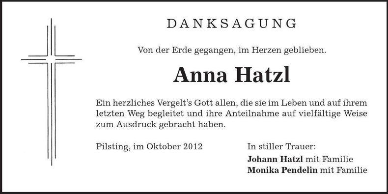 Traueranzeige Anna Hatzl
