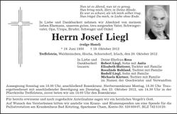 Traueranzeige Josef Liegl