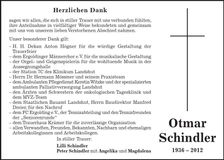 Traueranzeige Otmar Schindler