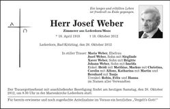 Traueranzeige Josef Weber