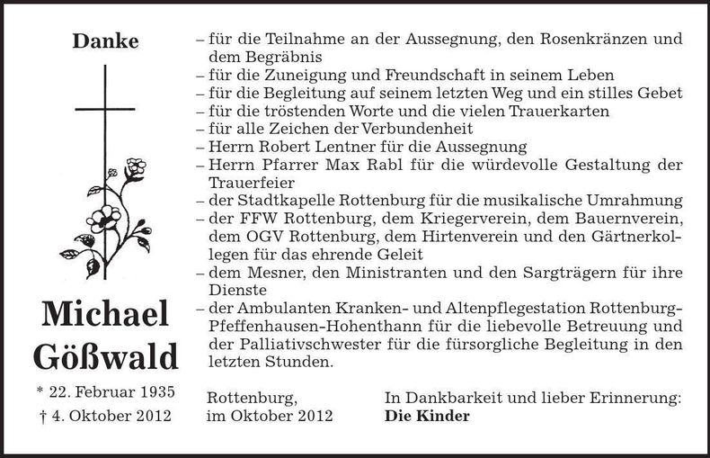 Traueranzeige Michael Gößwald