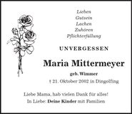 Traueranzeige Maria Mittermeyer