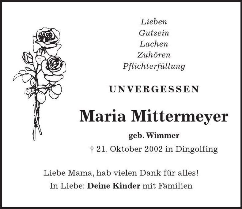 Traueranzeige Maria Mittermeyer