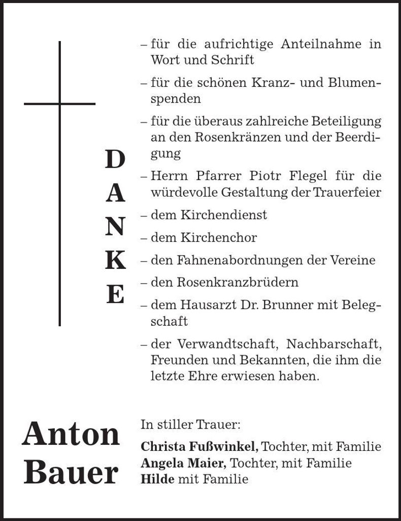 Traueranzeige Anton Bauer