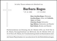 Traueranzeige Barbara Rogos